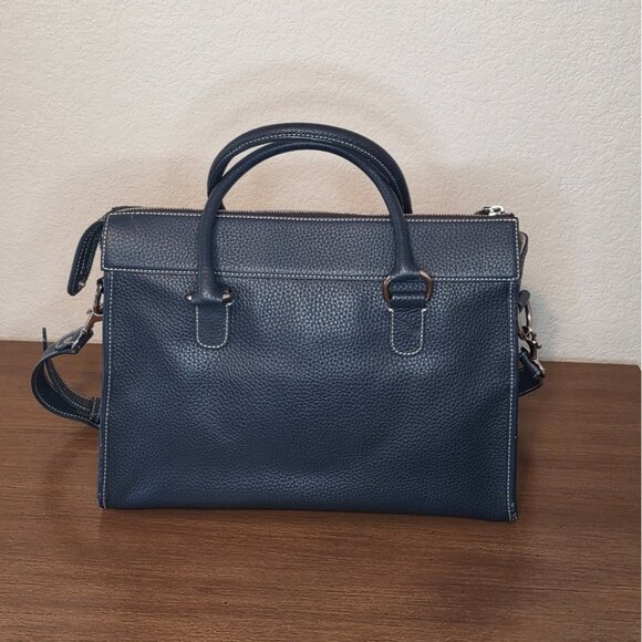 Dooney & Bourke Navy All-Weather Pebbled Leather Satchel With Adjustable Strap - Picture 7 of 13